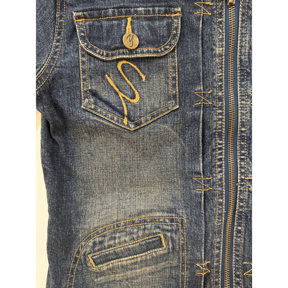 Vintage Yuka Jeans Denim Jacket Women's M Zip Front Embroidered Streetwear Y2K - Picture 3 of 10